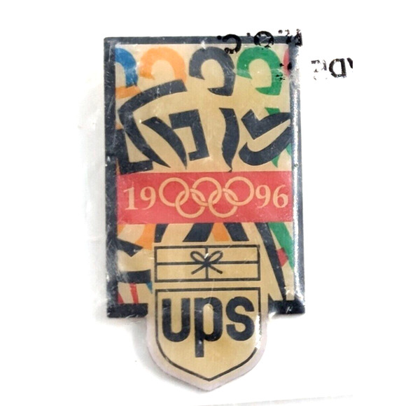 UPS United Parcel Service 1996 Olympic Rings Abstract Athletes Runner Pin VTG - Picture 1 of 5